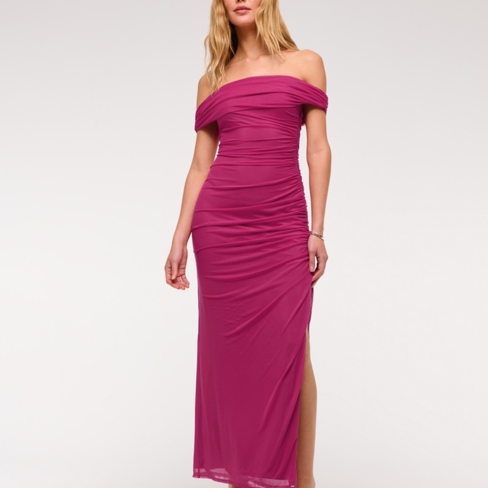 Abercrombie & Fitch Fuchsia Off-Shoulder Maxi Dress